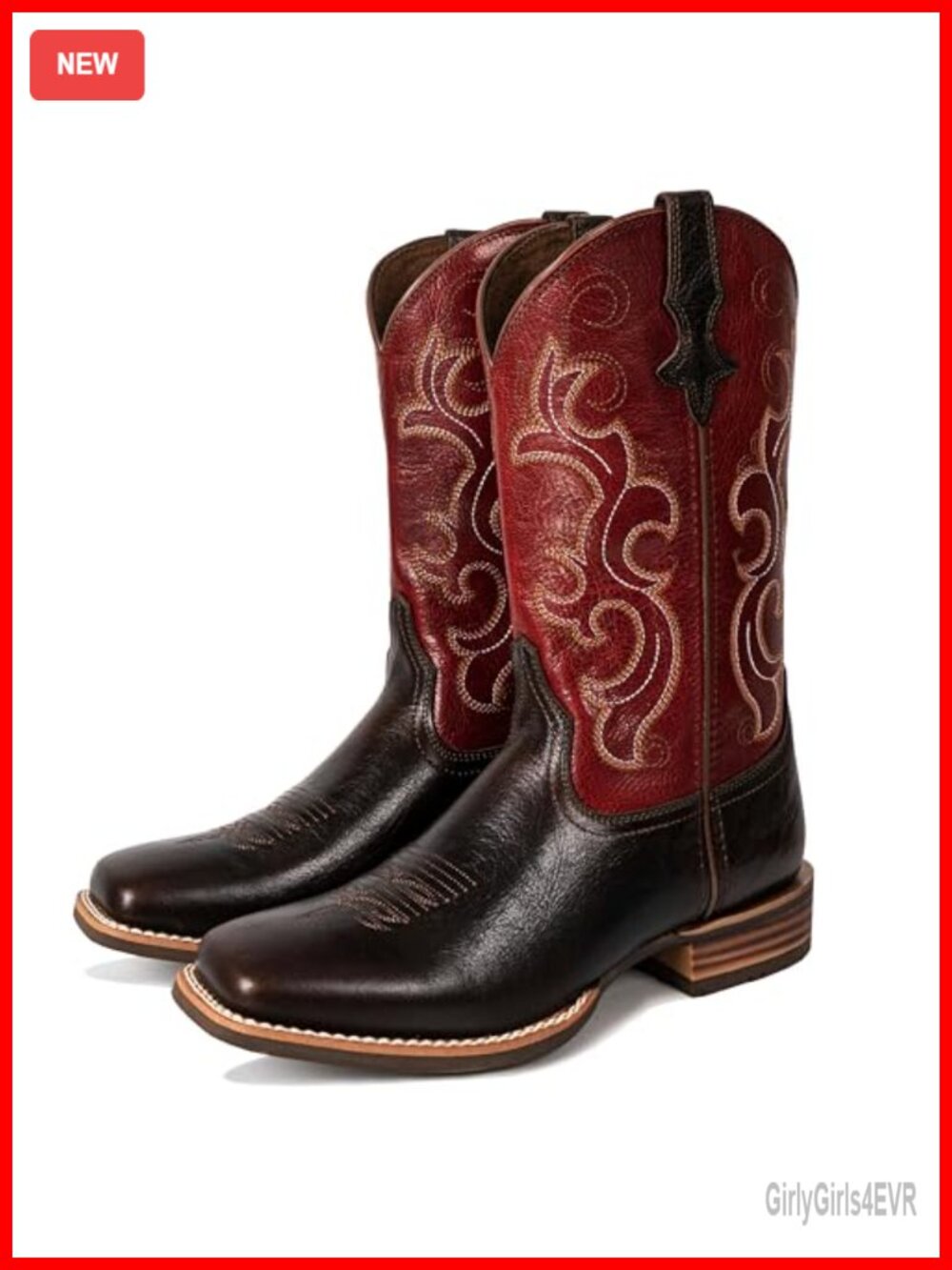 Full Grain Leather Western Cowboy Boots Square Toe Calf High Embroidered
